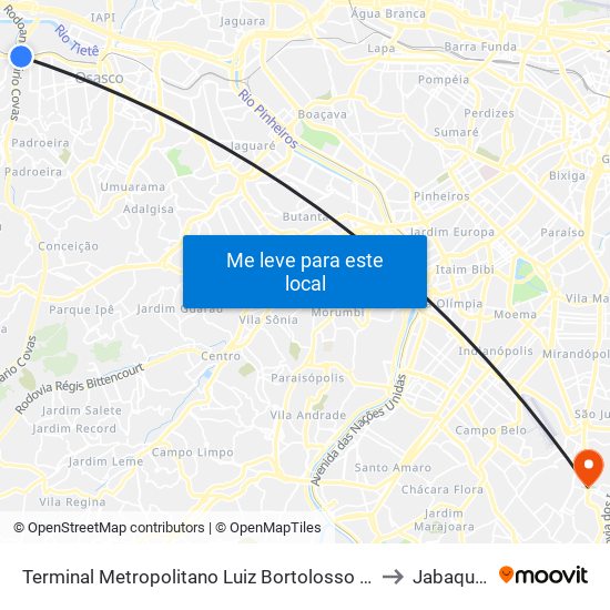 Terminal Metropolitano Luiz Bortolosso / Km 21 to Jabaquara map