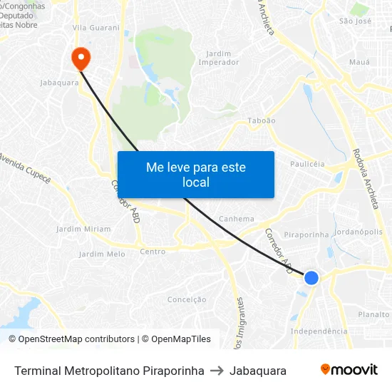 Terminal Metropolitano Piraporinha to Jabaquara map