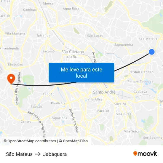 São Mateus to Jabaquara map