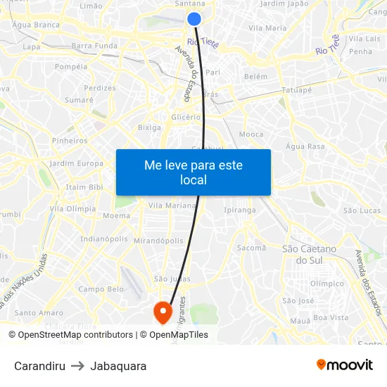 Carandiru to Jabaquara map