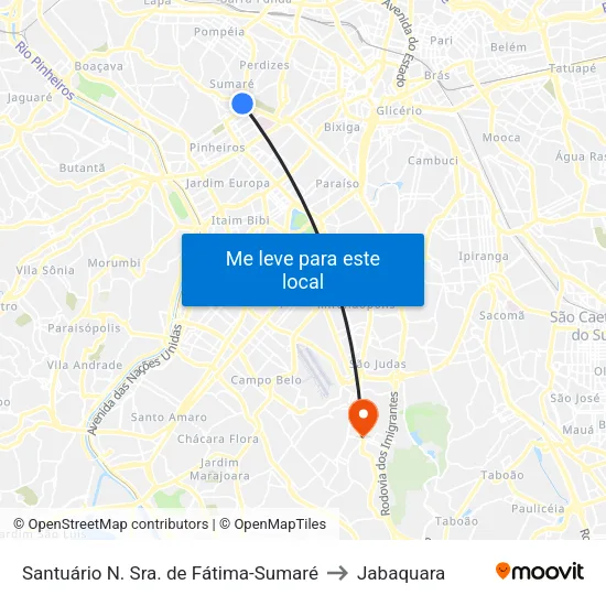 Santuário N. Sra. de Fátima-Sumaré to Jabaquara map