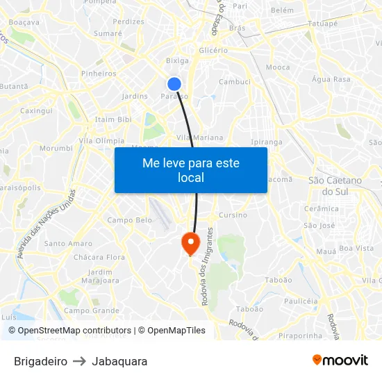 Brigadeiro to Jabaquara map