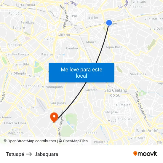 Tatuapé to Jabaquara map