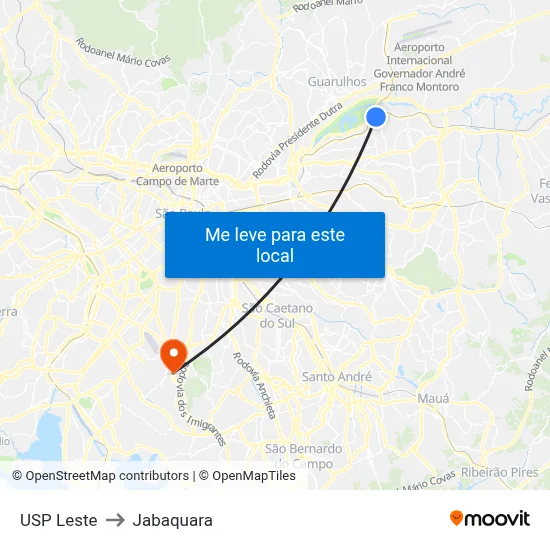USP Leste to Jabaquara map