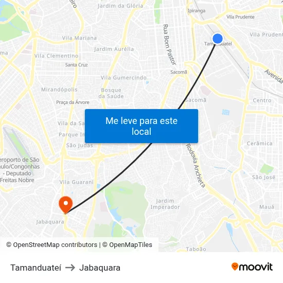 Tamanduateí to Jabaquara map