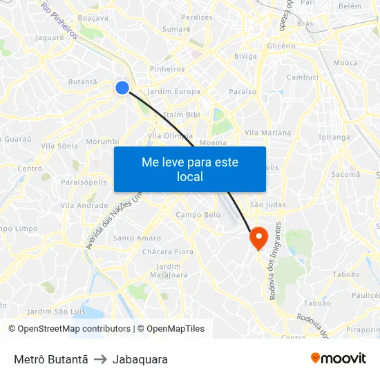 Metrô Butantã to Jabaquara map