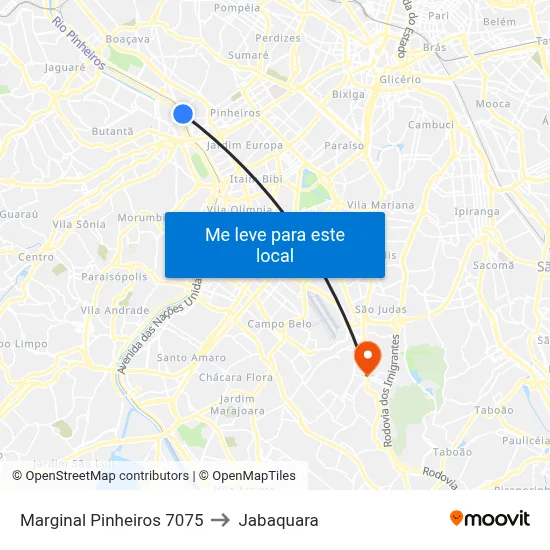 Marginal Pinheiros 7075 to Jabaquara map