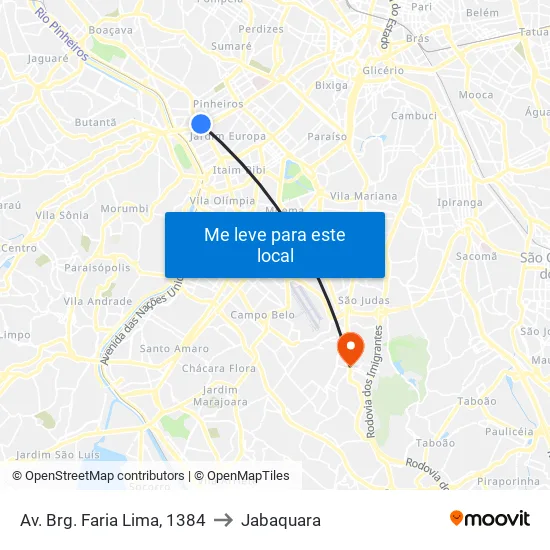 Av. Brg. Faria Lima, 1384 to Jabaquara map