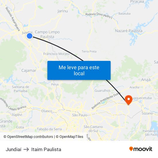 Jundiaí to Itaim Paulista map