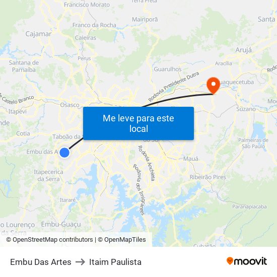 Embu Das Artes to Itaim Paulista map