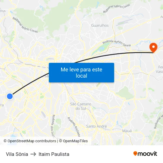 Vila Sônia to Itaim Paulista map