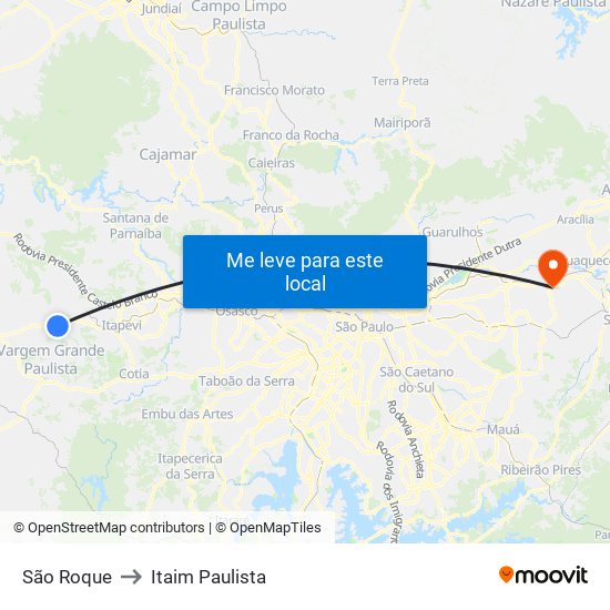 São Roque to Itaim Paulista map