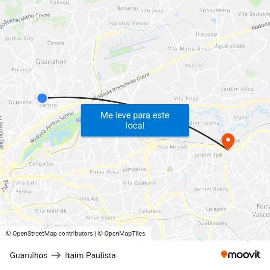 Guarulhos to Itaim Paulista map