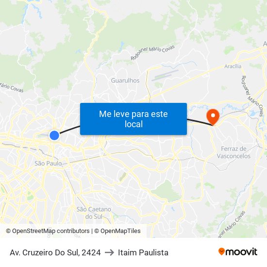 Av. Cruzeiro Do Sul, 2424 to Itaim Paulista map