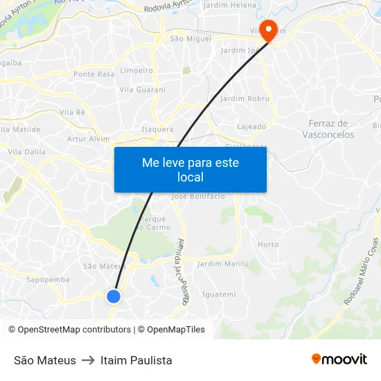 São Mateus to Itaim Paulista map