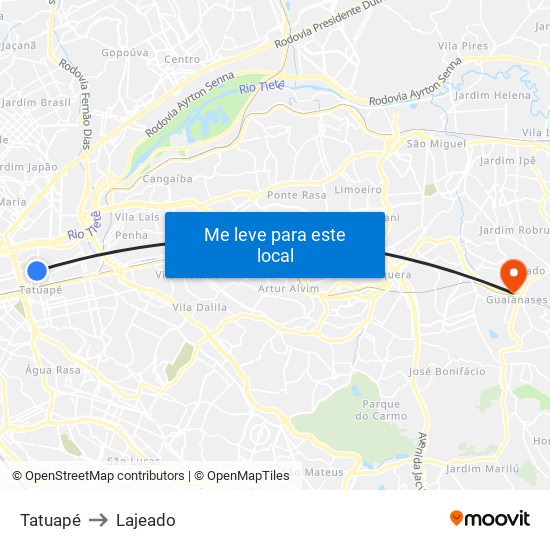 Tatuapé to Lajeado map