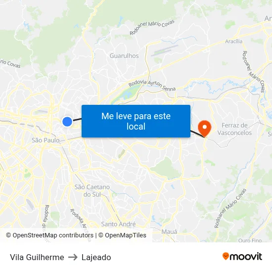 Vila Guilherme to Lajeado map
