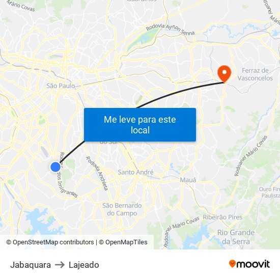 Jabaquara to Lajeado map