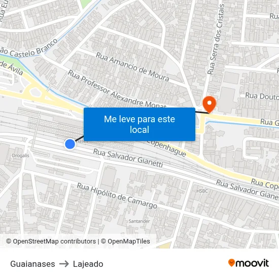 Guaianases to Lajeado map