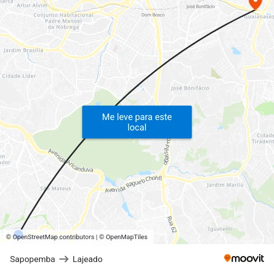 Sapopemba to Lajeado map