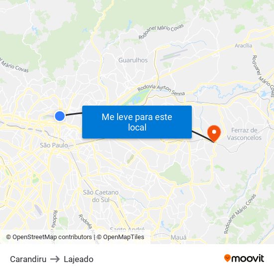Carandiru to Lajeado map