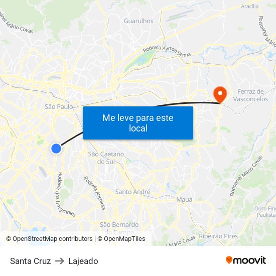 Santa Cruz to Lajeado map