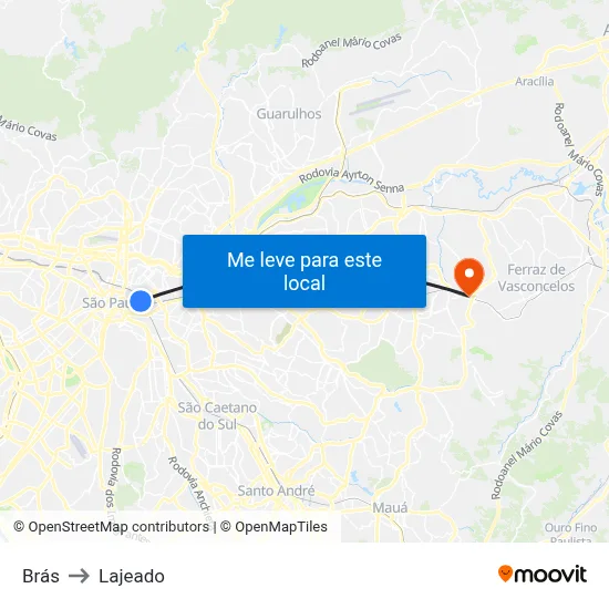 Brás to Lajeado map