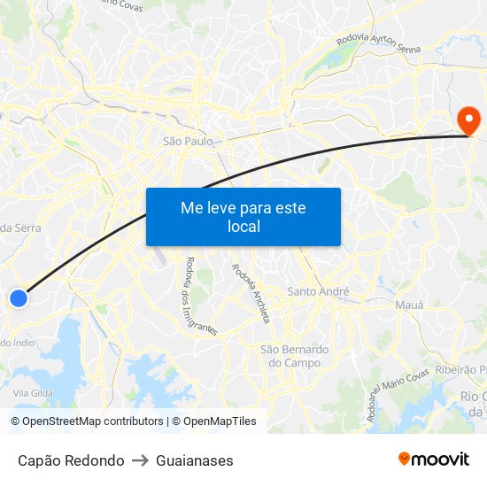 Capão Redondo to Guaianases map