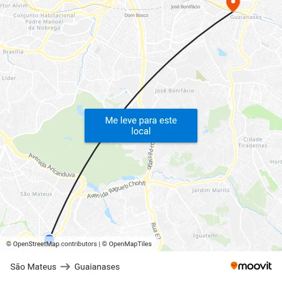 São Mateus to Guaianases map