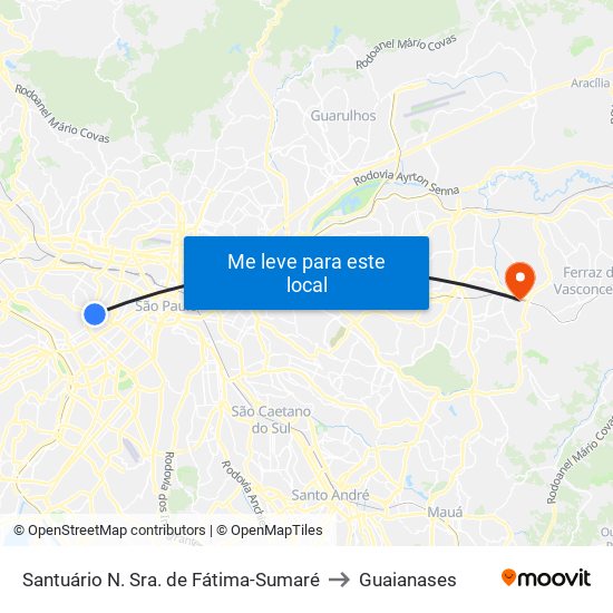 Santuário N. Sra. de Fátima-Sumaré to Guaianases map