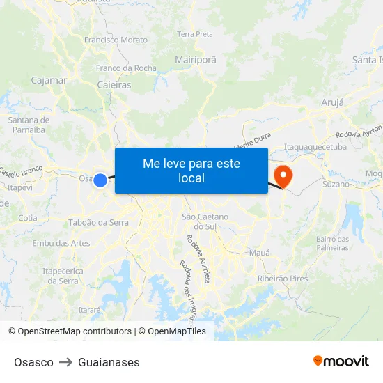 Mapa de Osasco a Guaianases