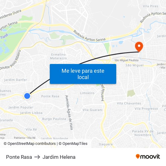 Ponte Rasa to Jardim Helena map