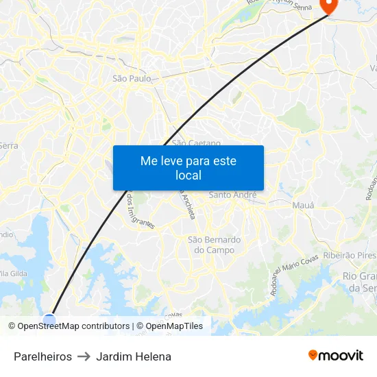 Parelheiros to Jardim Helena map