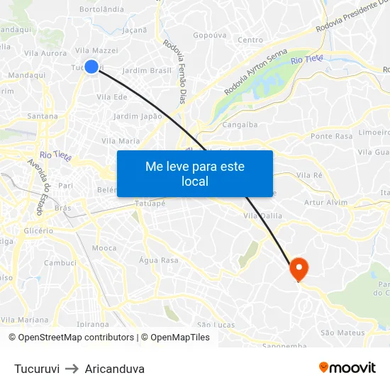 Tucuruvi to Aricanduva map