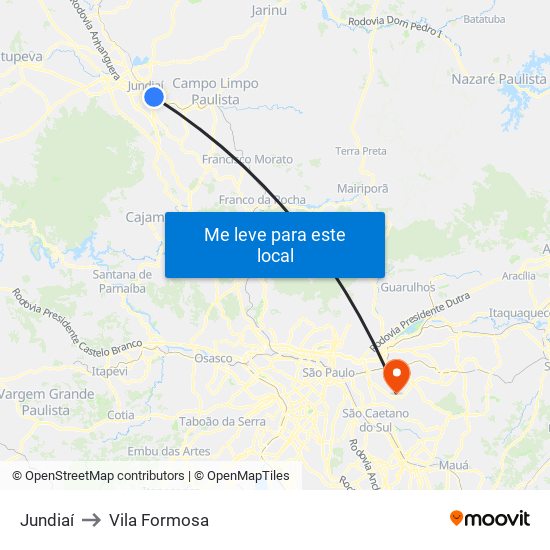 Jundiaí to Vila Formosa map