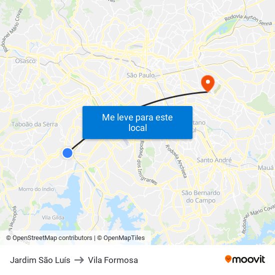 Jardim São Luís to Vila Formosa map