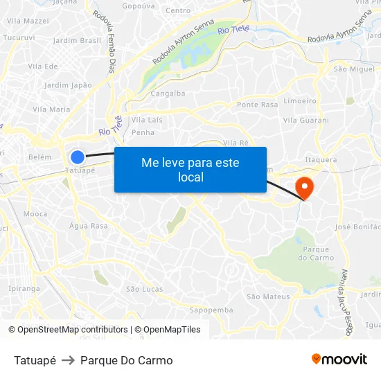 Tatuapé to Parque Do Carmo map