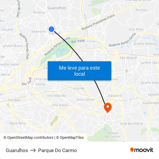 Guarulhos to Parque Do Carmo map