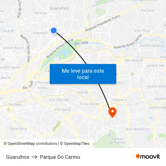 Guarulhos to Parque Do Carmo map