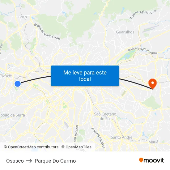 Osasco to Parque Do Carmo map