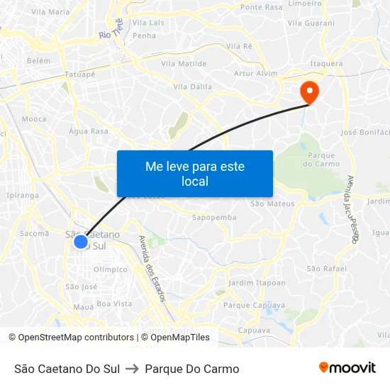 São Caetano Do Sul to Parque Do Carmo map