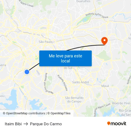 Itaim Bibi to Parque Do Carmo map
