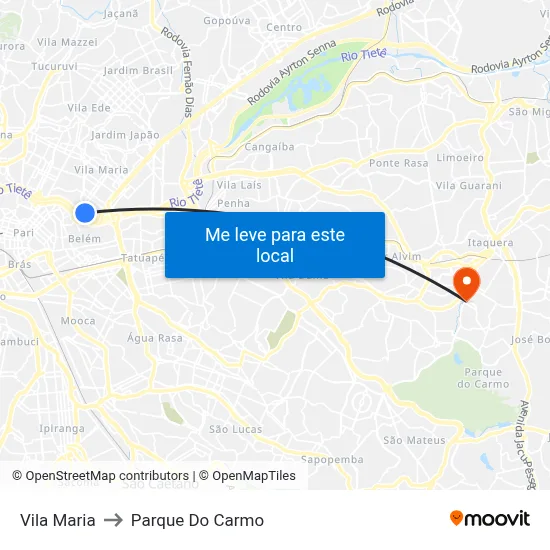 Vila Maria to Parque Do Carmo map