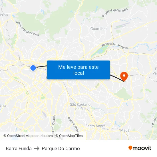 Barra Funda to Parque Do Carmo map