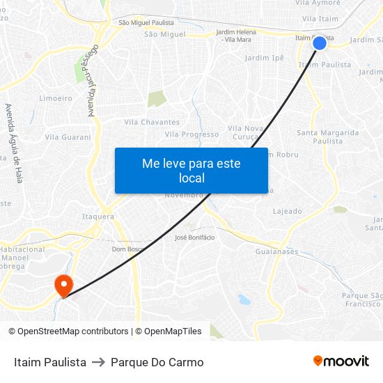 Itaim Paulista to Parque Do Carmo map