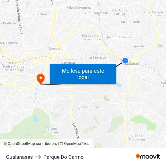 Guaianases to Parque Do Carmo map