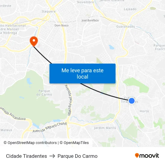 Cidade Tiradentes to Parque Do Carmo map