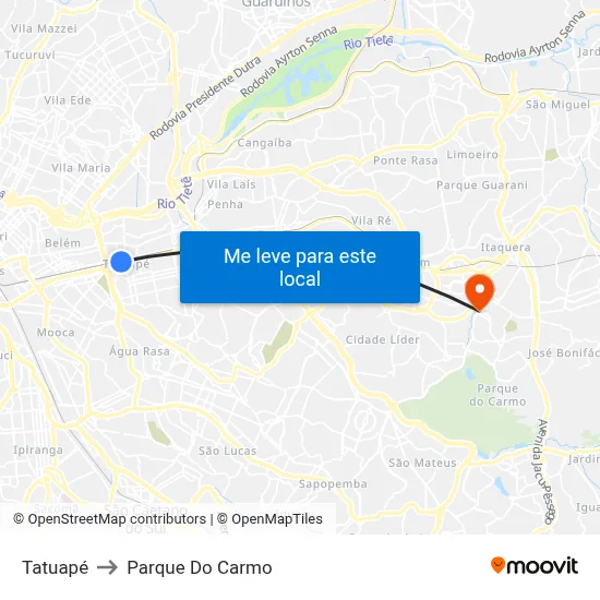 Tatuapé to Parque Do Carmo map