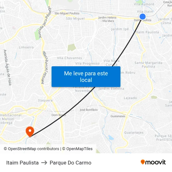 Itaim Paulista to Parque Do Carmo map