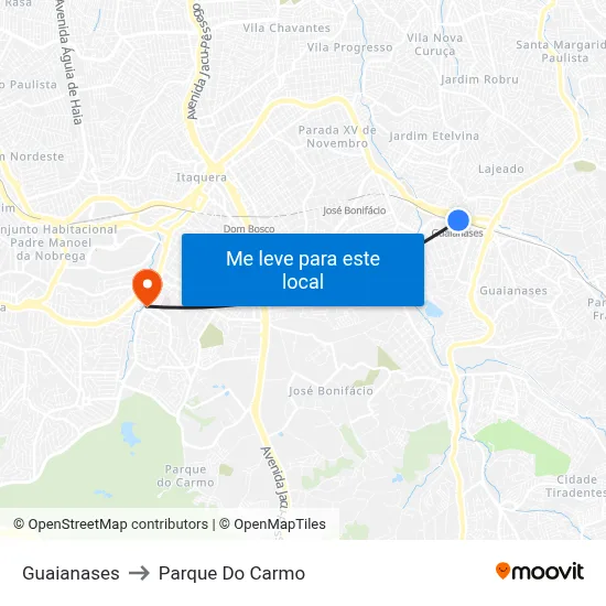 Guaianases to Parque Do Carmo map